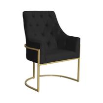 Poltona Vick Base Metálica Dourada Suede Preto - Vallisa Decor
