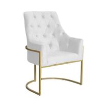 Poltona Vick Suede Branco Base Metálica Dourada - Vallisa Decor
