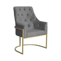 Poltona Vick Suede Cinza Base Metálica Dourada - Vallisa Decor
