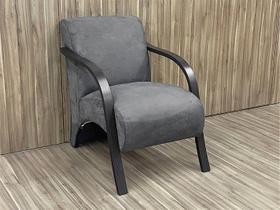 Poltrona 1 Lugar Braço Madeira Suede Cinza 605 México