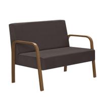 Poltrona 2 Lugares Jade Braço Madeira Suede Marrom