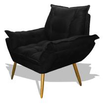 Poltrona Albany Sala De Estar Pés Palito Suede Preto - Hellen Decor