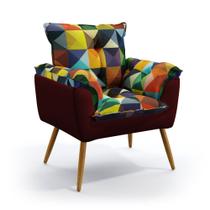 Poltrona Almofadada Decorativa Beta F-015 N-034 Sued Estampado Colorido com Veludo Bordô Aradecor Poltrona Almofadada Decorativa Beta F-015 N-034 Sued Estampado Colorido com Veludo Bordô Aradecor