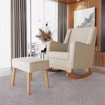 Poltrona Amamentação Aquila Balanço com Puff Linho Bege