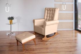 Poltrona Amamentação Aquila Luxo Balanço com Puff Suede bege com Capitonê Ideal Móveis