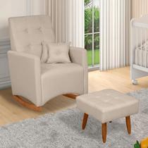 Poltrona Amamentação Balanço Com Puff Ana Tecido Linho Twdecora