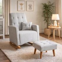 Poltrona Amamentação Balanço Confortavel com Puff Helena Linho Cinza - Mirra Decor Poltrona Amamentação Balanço Confortavel com Puff Helena Linho Cinza - Mirra Decor
