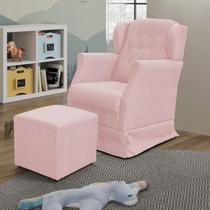 Poltrona Amamentação Balanço Descanso Manu Com Puff Veludo Rosa