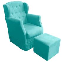 Poltrona Amamentação Balanço Manu Com Puff Suede Azul Tifany