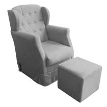 Poltrona Amamentação Balanço Manu com Puff Suede Cinza Decor Elity