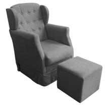 Poltrona Amamentação Balanço Manu Com Puff Suede Cinza