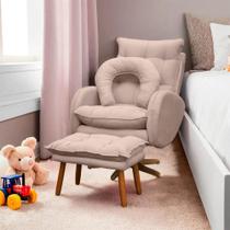 Poltrona Amamentação Base Giratória Balanço e Puff Veludo