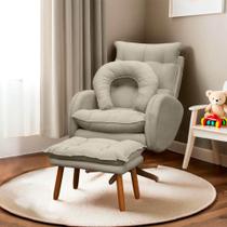 Poltrona Amamentação Base Giratória Balanço e Puff Veludo