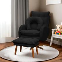 Poltrona Amamentação Base Giratória Balanço e Puff Veludo