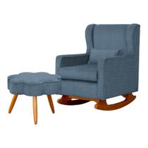 Poltrona Amamentação Com Balanço e Puff Aurora - Quarto de Bebê - Tecido Linho - Estopar