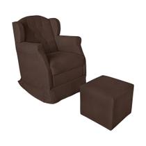 Poltrona Amamentação Com Balanço E Puff Luxo Suede Manuela Marrom