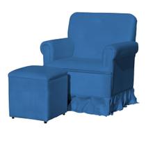 Poltrona Amamentação com Puff Laura Suede Azul Royal - Vallisa Decor