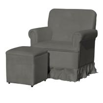 Poltrona Amamentação Com Puff Laura Suede Cinza - LM DECOR Poltrona Amamentação Com Puff Laura Suede Cinza - LM DECOR