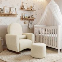 Poltrona Amamentação de Balanço com Puff Lara Estrutura Reforçada e Design Orgânico Chenille Bege Poltrona Amamentação de Balanço com Puff Lara Estrutura Reforçada e Design Orgânico Chenille Bege
