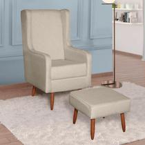 Poltrona Amamentação Descanso Aquila Pés Palito Com Puff Retrô Linho