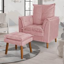 Poltrona Amamentação Descanso Pés Palito Com Puff Ariel Veludo Rosa Poltrona Amamentação Descanso Pés Palito Com Puff Ariel Veludo Rosa