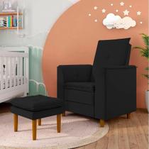Poltrona Amamentação E Puff Ariel Suede Preto Espuma D23