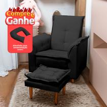 Poltrona Amamentação E Puff Ariel Suede Preto Espuma D23