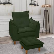 Poltrona Amamentação e Puff Bela Veludo Verde Pés Palito Tana Decor