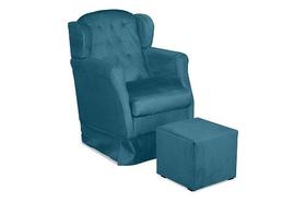 Poltrona Amamentação Malu Com Balanço e Puff Suede Azul Turquesa - Fm