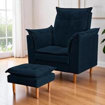 Poltrona Amamentação + Mini Puff Opala Tecido Suede Azul - FRI Varejo