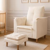 Poltrona Amamentação + Mini Puff Opala Tecido Suede Bege - FRI Varejo