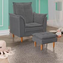 Poltrona Amamentação + Mini Puff Opala Tecido Suede Cinza - FRI Varejo