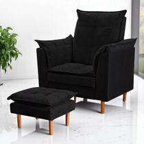 Poltrona Amamentação + Mini Puff Opala Tecido Suede Preta - FRI Varejo