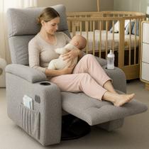 Poltrona Amamentação Penélope Giratória Balanço Reclinável Manual Bouclé Cinza - Sallar Home