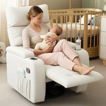 Poltrona Amamentação Penélope Giratória Balanço Reclinável Manual Bouclé Off White - Sallar Home