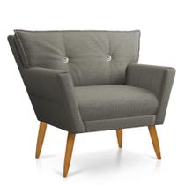 Poltrona Anitta Com Strass Linho Grafite A26 Pés Palito Castanho D03 - D'Rossi