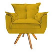 Poltrona Apolo Base Giratória de Madeira Suede Amarelo - KDAcanto Móveis