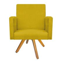 Poltrona Arenzza Base Giratória de Madeira Suede Amarelo - KDAcanto Móveis