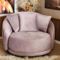 Poltrona Ayla Fixa Pés de Madeira Veludo Rose Redonda, Almofadas, Orgânico