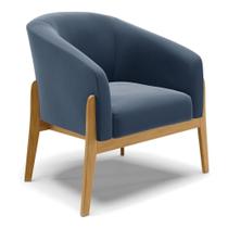 Poltrona Azul Marinho Base Madeira Castanho