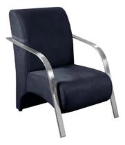Poltrona Azul Marinho em Suede Para Sala de Espera Recepção Com Braços Cromados Decorativa Confortável - Sta