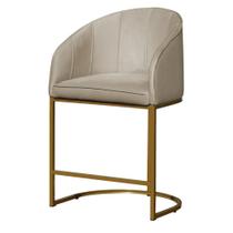 Poltrona Banqueta Mia Estofada Base Metal Dourada Veludo - Estopar