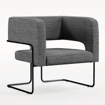 Poltrona Base De Aço Preto Linho Cinza Escuro C-416