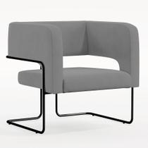 Poltrona Base De Aço Preto Veludo Cinza C-317 Poltrona Base De Aço Preto Veludo Cinza C-317