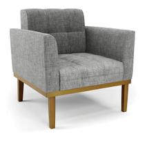 Poltrona Base de Madeira Fixa Castanho Elisa Linho D03 - DRossi