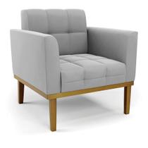 Poltrona Base de Madeira Fixa Castanho Elisa Suede Cinza D03 - D'Rossi