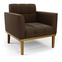 Poltrona Base De Madeira Fixa Castanho Elisa Suede D03 - D'rossi Cor Marrom