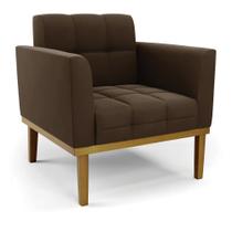 Poltrona Base de Madeira Fixa Castanho Elisa Suede D03 - D'Rossi