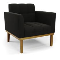 Poltrona Base de Madeira Fixa Castanho Elisa Suede Preto D03 - D'Rossi