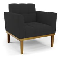 Poltrona Base De Madeira Fixa Castanho Elisa Veludo D03 - D'rossi Cor Preto